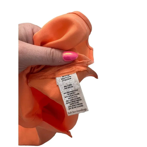 NWOT Soft Surroundings Women's Medium Orange Satin Button-Up Blouse with Pockets - Picture 4 of 5